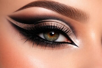 Fototapeta premium Detailed close up of flawless eye makeup with smokey tones and creative shapes