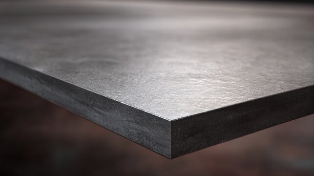 mirror. A thick steel plate with a mirror-like cut surface, metallic texture. safety posters, maintenance manuals, designed for industrial assembly lines and welding operations, used by engineers.
