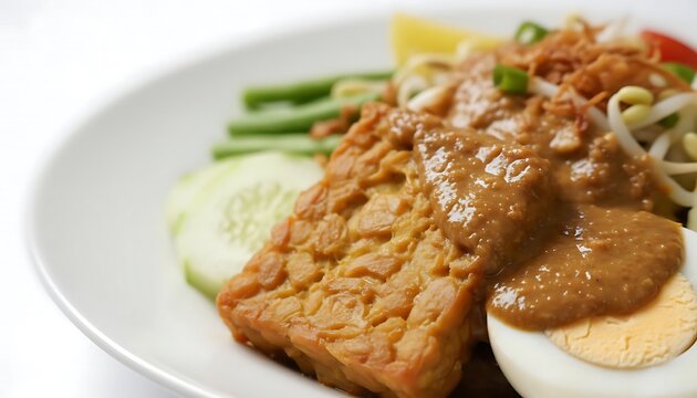Fresh Indonesian Salad with Boiled Potatoes, Beans, and Peanut Sauce