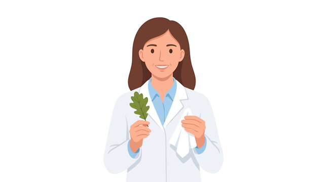Female Allergist Doctor Holding Green Leaf and Tissue