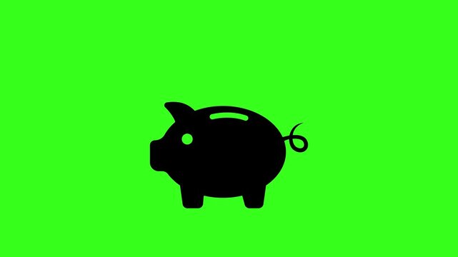 Loopable financial motion graphic of a pound sterling coin falling into a black pig silhouette container