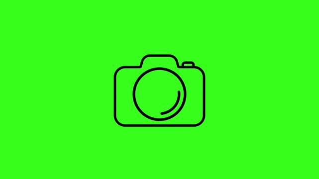 Photography camera outline icon looping on a green screen background