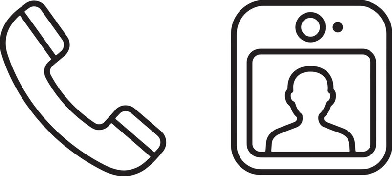 Art & Illustration, Handset telephone communication receiver and vertical contact card badge layout outline vector icons