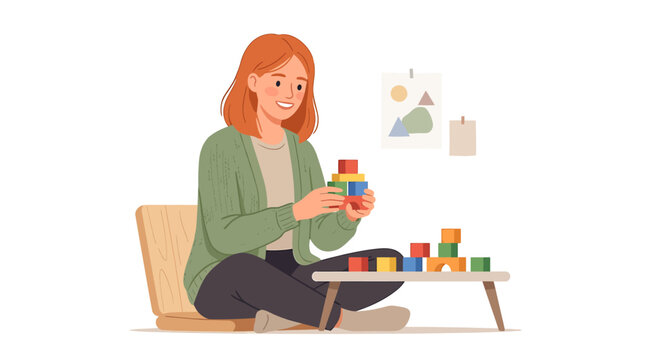 Female Child Psychologist Holding Colorful Wooden Blocks
