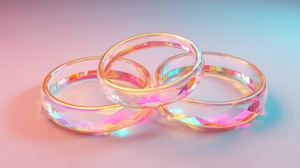 Naklejka premium Three translucent, faceted bands overlap in a delicate arrangement with iridescent highlights.