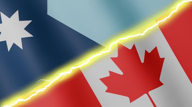 Two waving flags USA State of Minnesota and Canada with diagonal lightning seamless, 4k loop