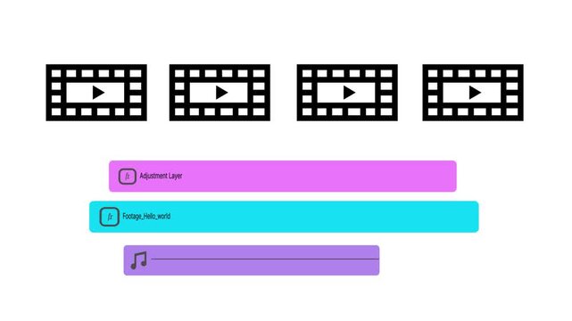 Video Editing Timeline Motion Graphic with Scrolling Multi Color Media Tracks and Playhead Indicators on Black Background