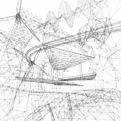 Obraz premium Abstract Wireframe Construction of Wind Turbines and Geometric Shapes.