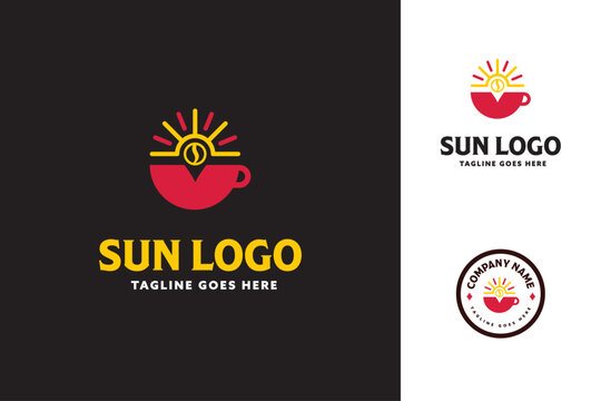 Sun , coffe cup, Sun rise logo, Fresh coffee, coffee cup, cafe,coffee beans, sun, coffee, a cup of coffee, sun rise, logo, Fresh morning energy! This premium coffee logo vector features a vibrant red 