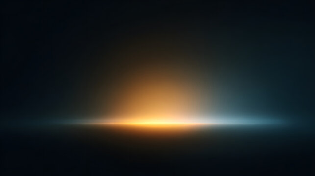 Glowing horizon warm orange light and cool blue reflection on dark gradient background evoking calm dramatic atmosphere