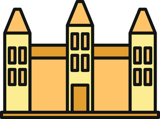 Fototapeta premium Simple flat line art drawing showing a building with towers