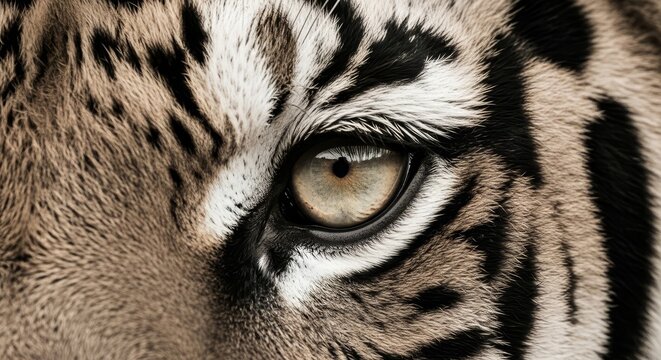 Extreme close-up of a majestic tiger's eye showcasing intense gaze and detailed fur patterns