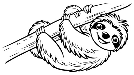 Fototapeta premium Sloth hanging from branch smiling