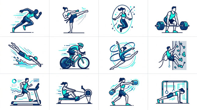 Collection of Diverse Sports and Fitness Activities Illustrated.