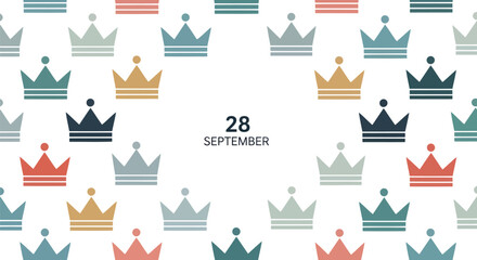 Fototapeta premium Elegant September 28th Calendar Date Illustration with Multicolored Crown Pattern Vector Background