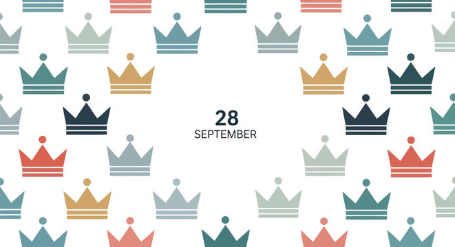 Elegant September 28th Calendar Date Illustration with Multicolored Crown Pattern Vector Background