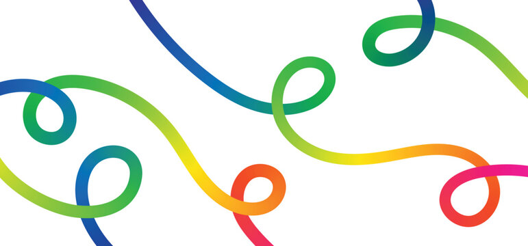 Energetic colorful gradient lines with varying thicknesses gently curve and cross on a pristine white surface