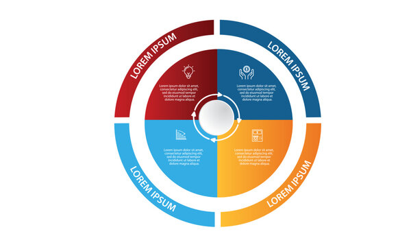 Collection of vector circle chart infographic templates for presentations, advertising, layouts, annual reports. 4 options, steps, parts	

