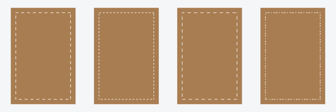 Set of rectangle shapes with dashed lines. Dotted geometric figures isolated on white background. Cut here pictograms for paper coupons or sale tags. Vector outline . EPS 10 .