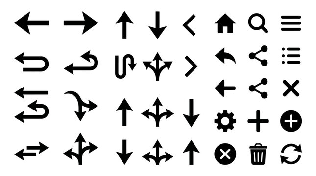 Collection of various black icons.