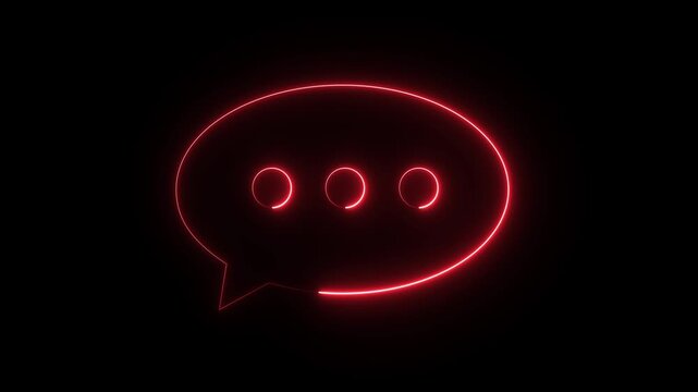 A glowing red neon chat bubble icon with three dots inside, commonly used to represent communication and messaging.