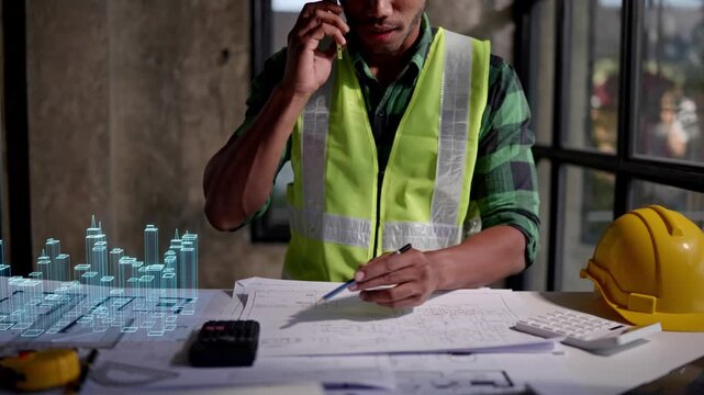 Construction Management Consultation Urban Building Site Digital Engineering Modern Workspace Professional Perspective Smart Building Concepts
