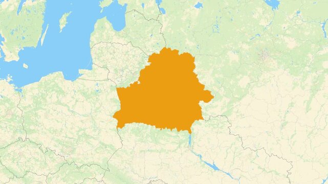 Zoom in on a Country from a Stylised World Map Belarus