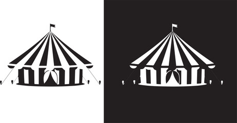 Black and white striped circus tent silhouette with star and flags isolated on white background vector  © malaika