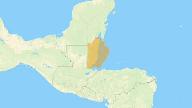 Zoom in on a Country from a Stylised World Map Belize