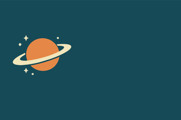 Minimal flat vector illustration of a retro orange ringed planet in outer space with stars on dark teal background, modern cosmic logo design for astronomy, sci fi and branding use. © AbdulRehman