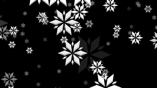 タイプ1 クリスマス 雪の結晶02 ベベル 下降 大小 パターン01 白色 ループ （透過背景）