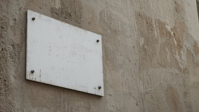 Close angle view of blank sign fixed on old textured wall with copy space