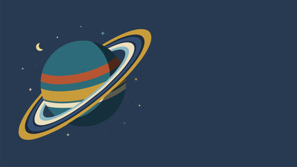 Colorful vector illustration of a stylized planet with concentric rings in space, featuring stars and a crescent moon, perfect for astronomy, space, or cosmic-themed designs. © AbdulRehman