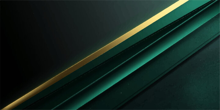Modern dark mode corporate backdrop with sharp geometric emerald green metal sheets and a premium brushed gold accent line running diagonally