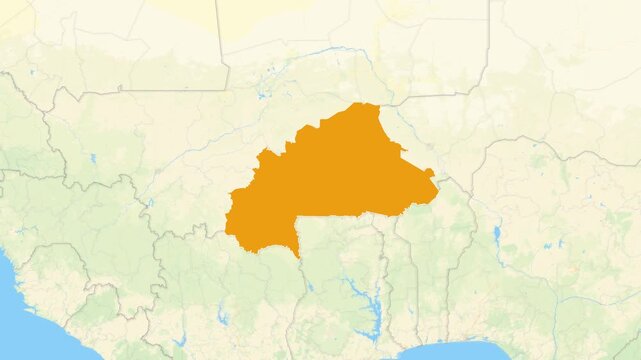 Zoom in on a Country from a Stylised World Map Burkina Faso
