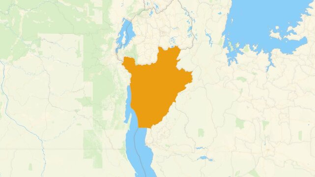 Zoom in on a Country from a Stylised World Map Burundi