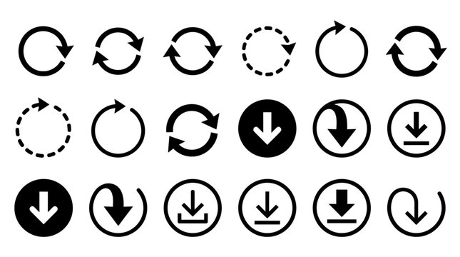 Black and white download arrows icons.