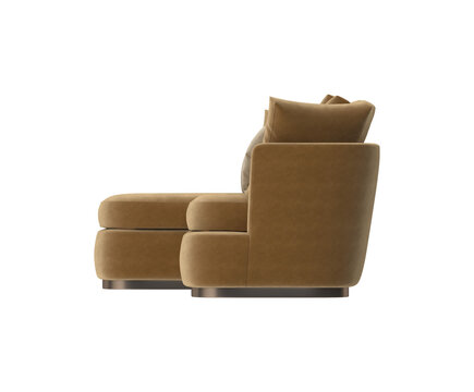 Modern Sectional Sofa with Wide Rounded Chaise Side View on White Background