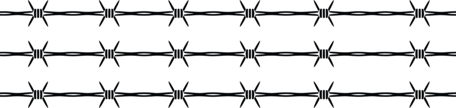Barbed wire seamless, background, vector fence pattern with sharp twisted wire for security barrier industrial protection and restricted zone graphics