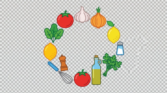 Isolated Vector Kitchen Ingredients and Cooking Tools Wreath Frame