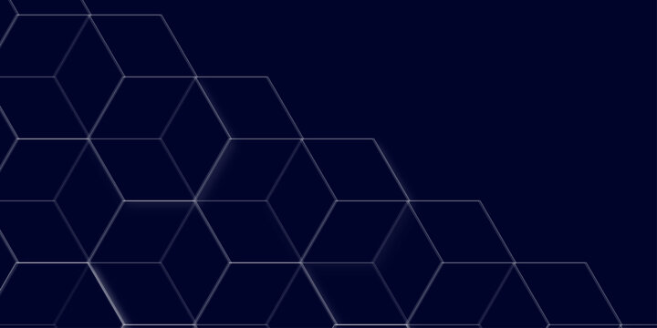 Abstract Technology, Futuristic 3d Hexagonal structure futuristic dark black background and Embossed Hexagon.  Creative and decorative modern technological hexagon pattern background.