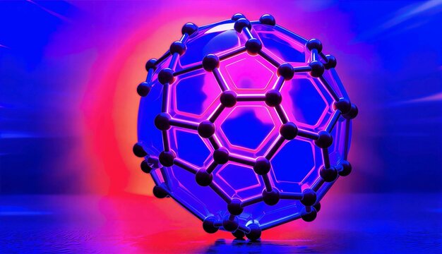 Neon Illuminated Fullerene Molecular Structure Model