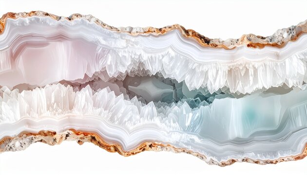 Geode crystal cross-section seamless pattern with mineral layers and natural texture in flat illustration style