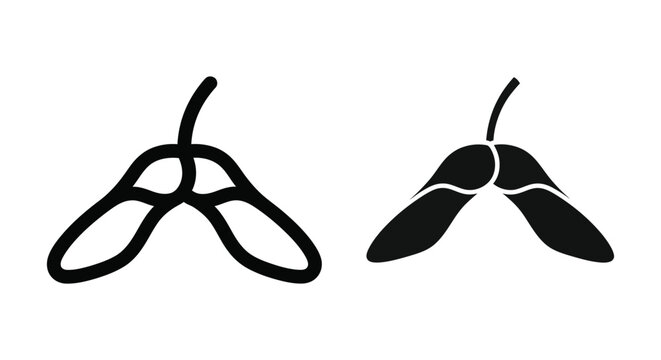 Maple tree seeds icon set, samara fruit symbol, winged seed of maple tree, vector illustration
