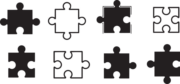 Business Puzzle Piece Icons for Teamwork and Connection Concept