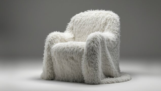 Chair swathed in fluffy white covering with fine texture