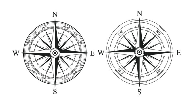 Compass rose illustration on a white background for navigation and orientation guidance