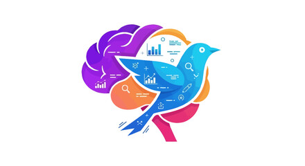 Obraz premium Abstract Bird Brain Concept with Data Analytics Icons
