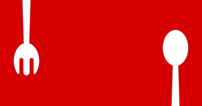 Animation of spoon and fork and red background copy space