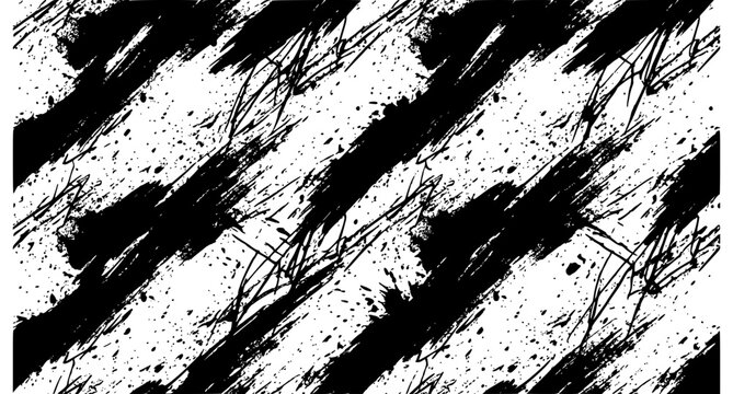 Abstract black ink brush strokes seamless pattern with grunge paint texture vector background